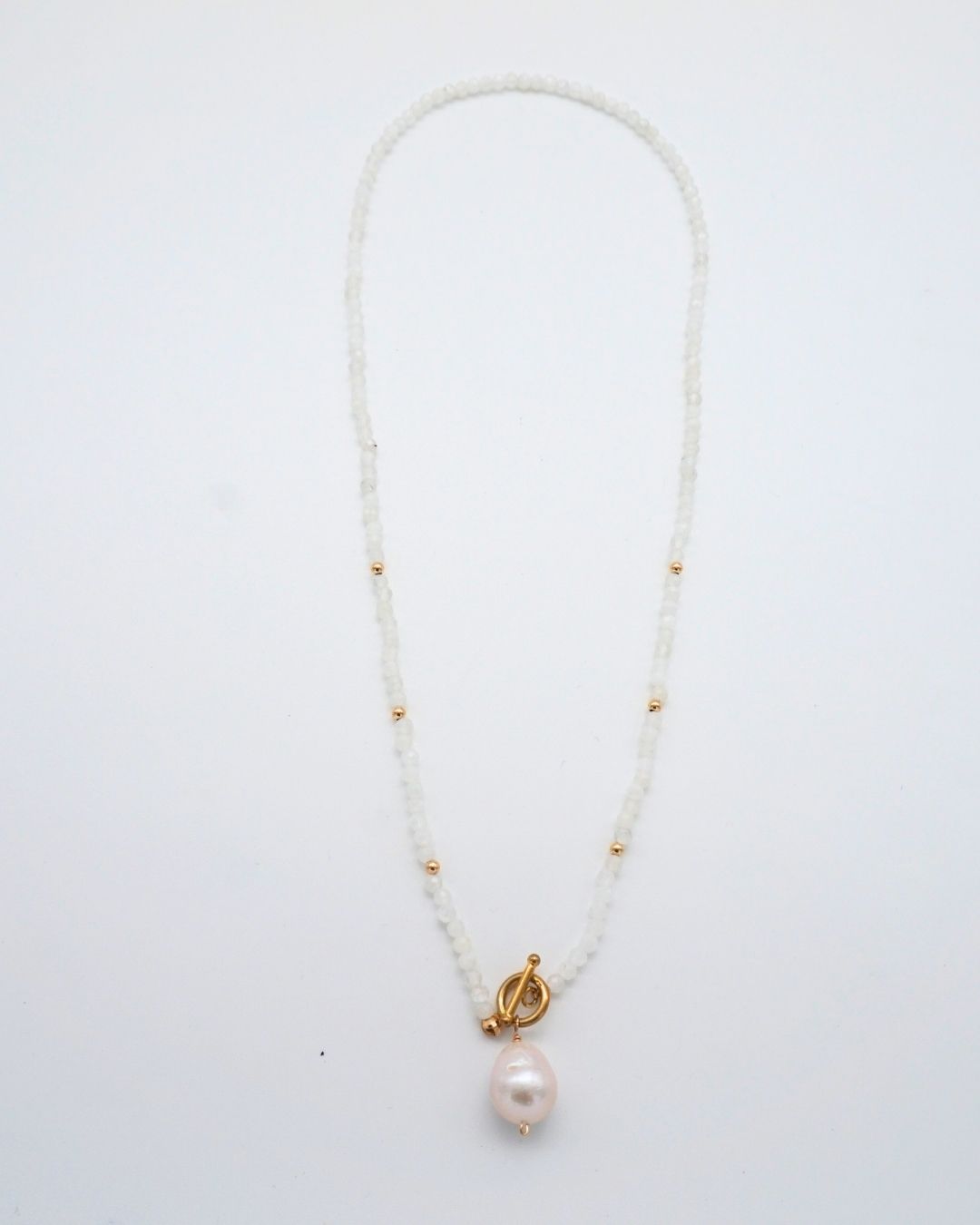Rainbow Moonstone Necklace Baroque Pearl