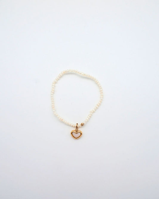 Micro Pearl Bracelet With Gold Vermeil Heart Pendant