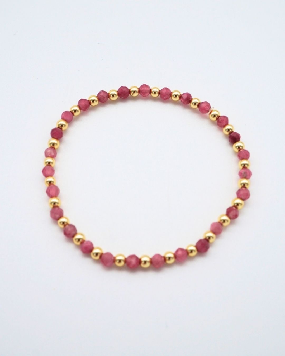 Pink Tourmaline And Gold Bead Bracelet