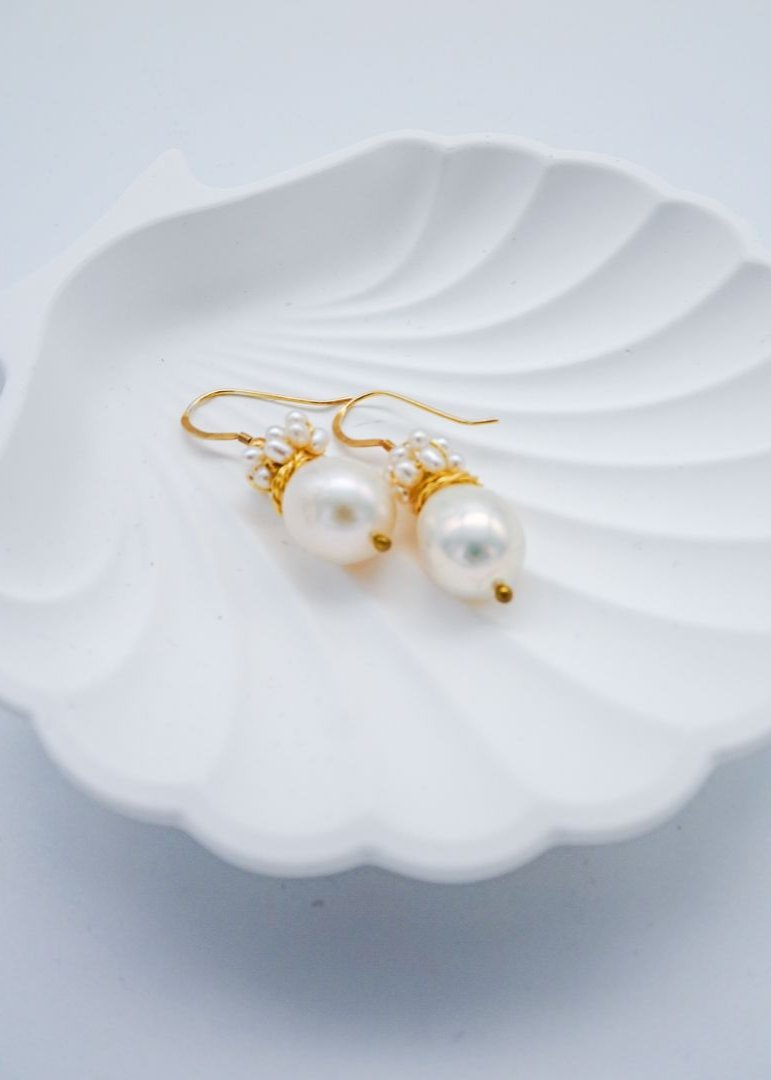Medium Baroque Pearl Earrings With Micro Pearls