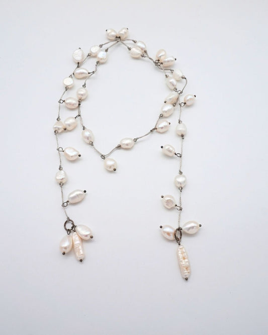 Baroque Pearl Open End Necklace - White
