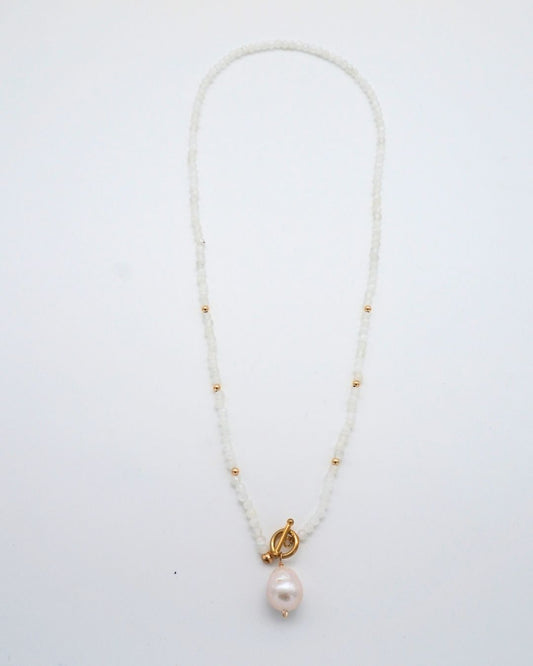 Rainbow Moonstone Necklace Baroque Pearl