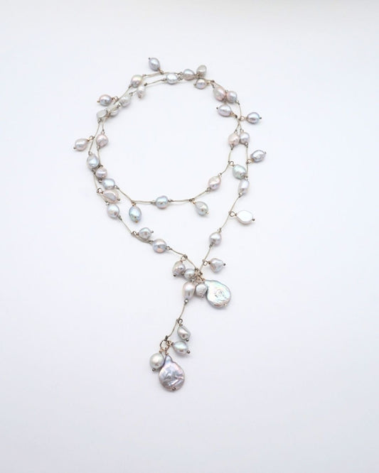 Baroque Pearl Open End Necklace - Silver