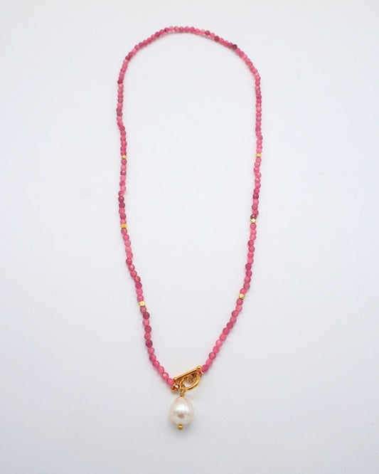 Pink Tourmaline Necklace Baroque Pearl