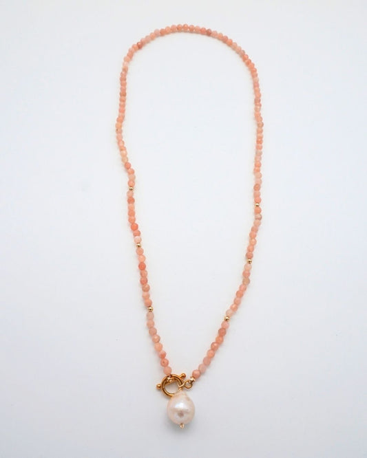 Pink Moonstone Necklace Baroque Pearl