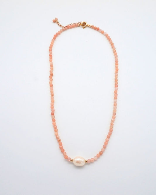 Pink Moonstone Necklace Small Pearl