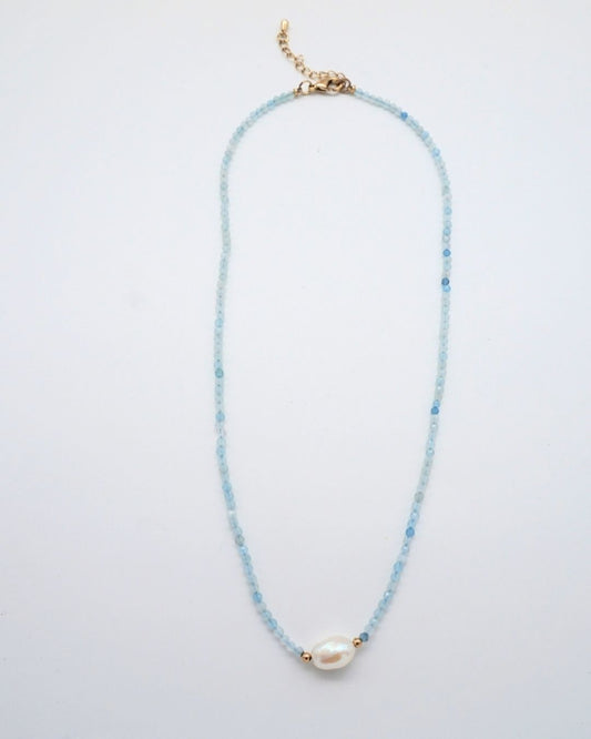 Aquamarine Necklace Small Pearl