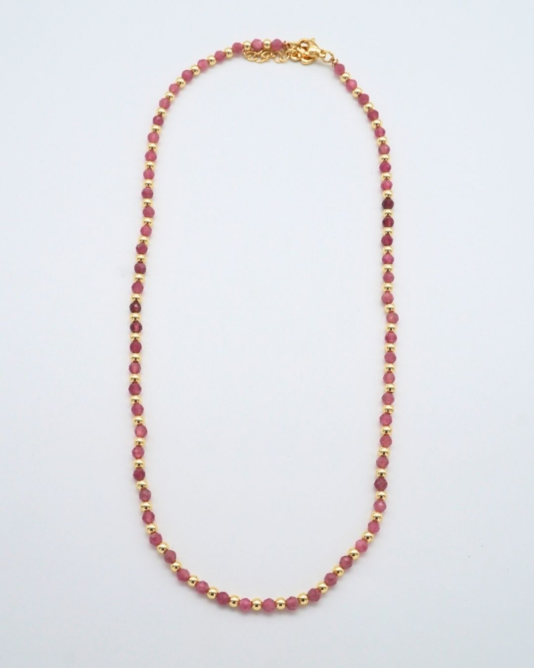 Pink Tourmaline Gold Bead Necklace