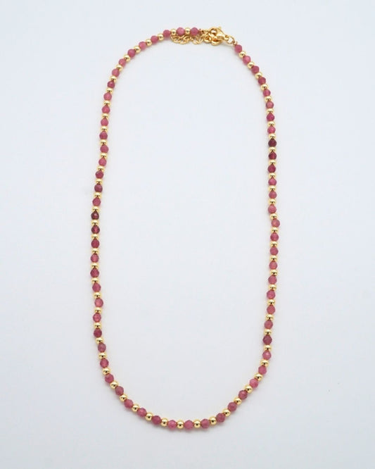 Pink Tourmaline Gold Bead Necklace