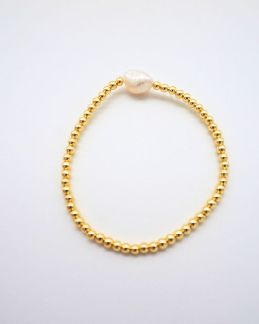 Gold Bead Bracelet With Baroque Pearl