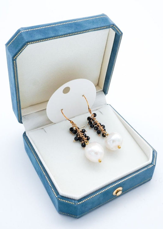 Medium Baroque Pearl Earrings With Black Spinel