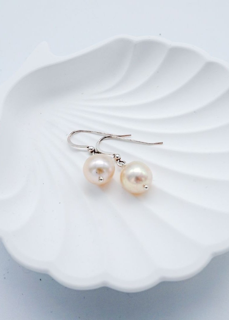 Medium Baroque Pearl Earrings Silver