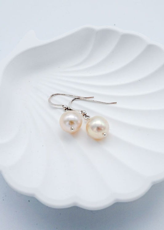 Medium Baroque Pearl Earrings Silver